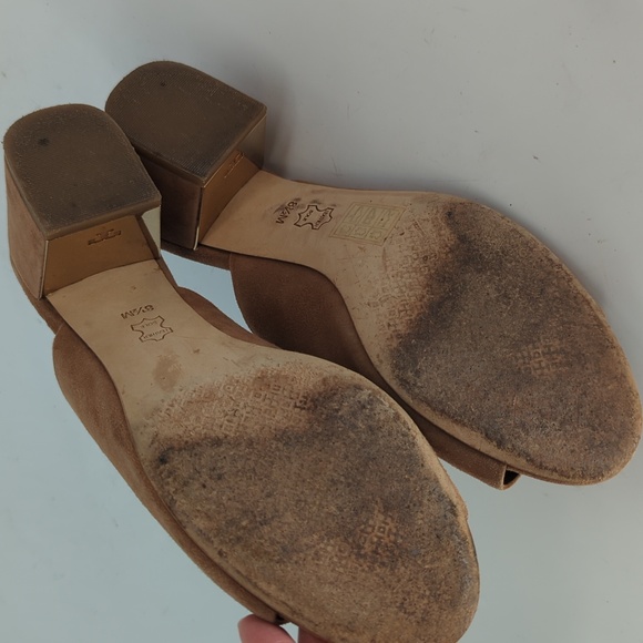 Tory Burch Salinas Mule Suede Leather Open Toe Block Heel Sandals Tan size 8.5 - Picture 5 of 13